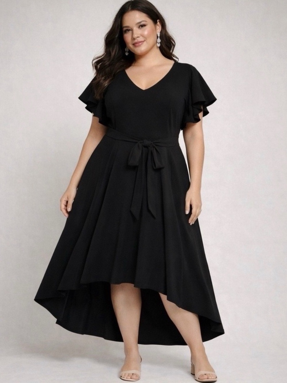 Lane Bryant Black V-Neck Flutter Sleeve Dress - Size 16